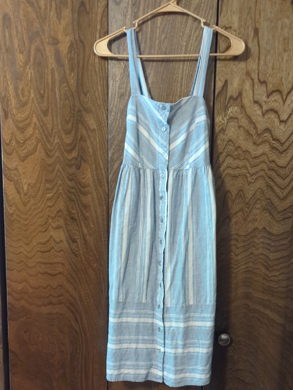 Universal Thread Light Blue & White Striped Button-Front Midi Dress XS